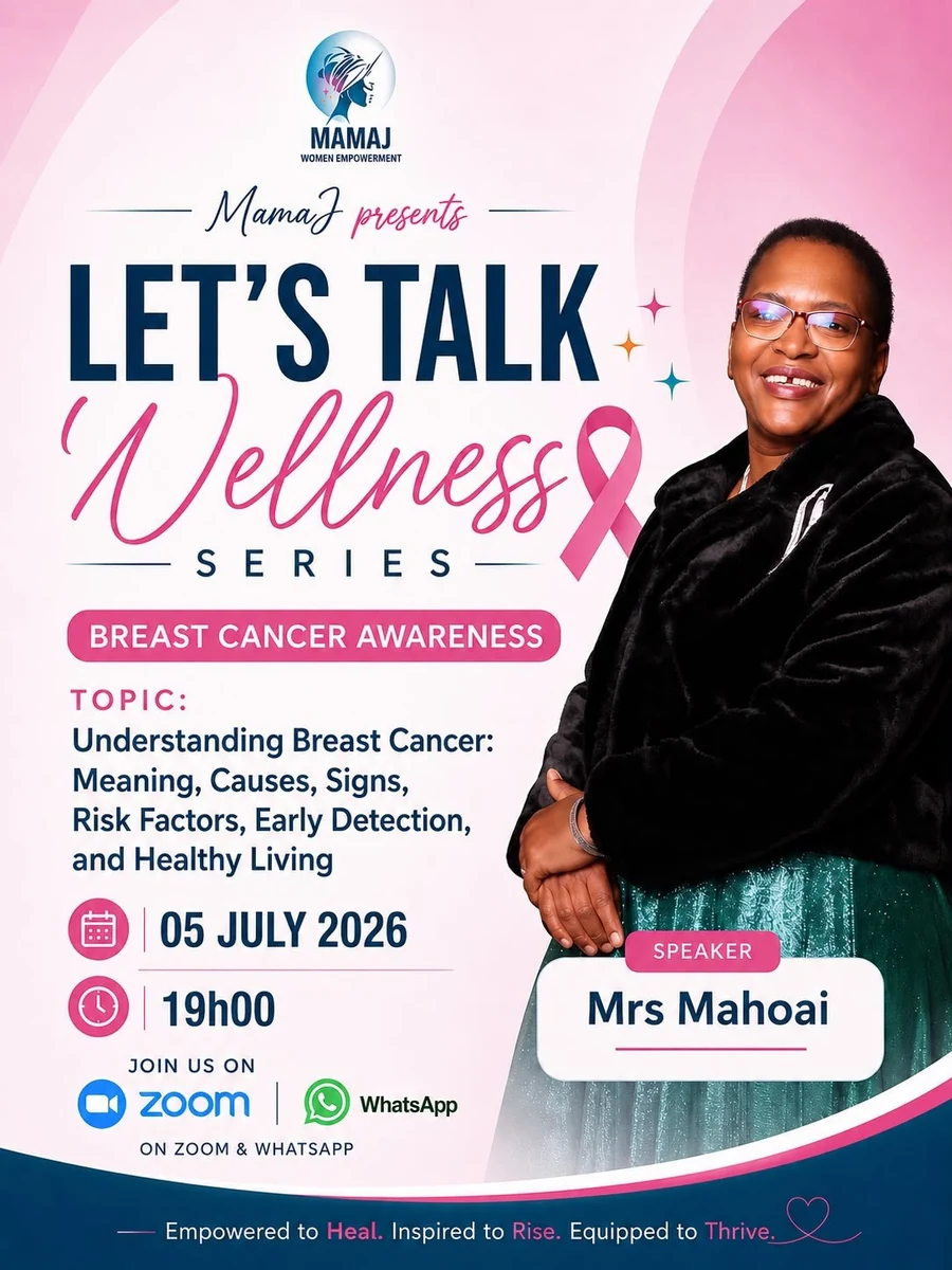Let's Talk Wellness poster for 2026-07-05: Understanding Breast Cancer: Meaning, Causes, Signs, Risk Factors, Early Detection, and Healthy Living